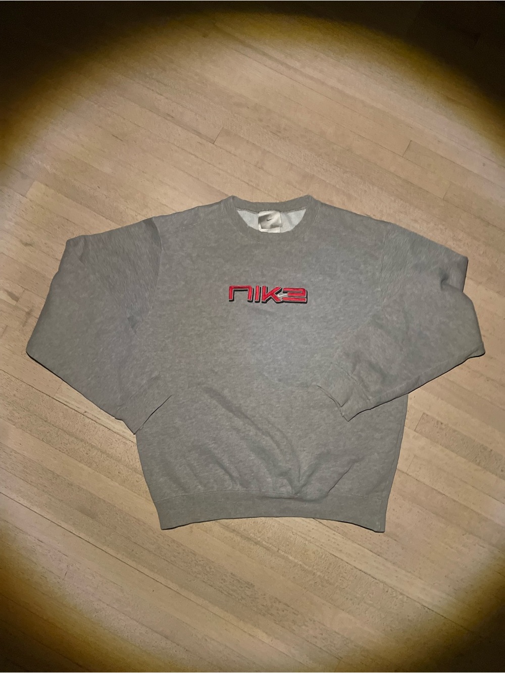 Nike Grey Crewneck Sweatshirt with Red Logo Embroidery